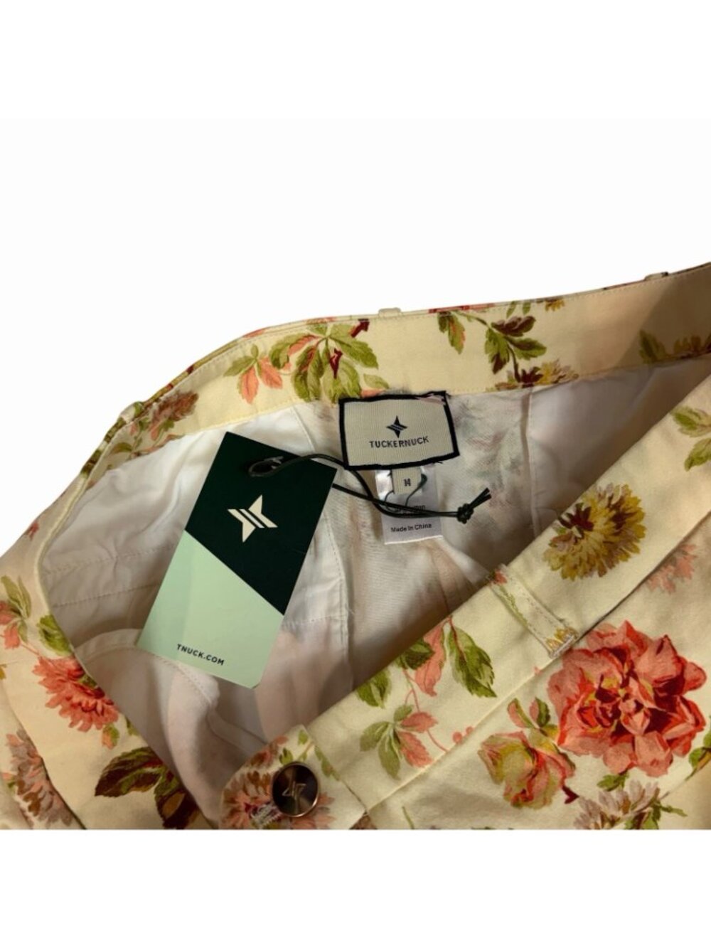 Tuckernuck Florence Pants Size 14 Romantic Floral Bouquet Convertible Cuffed Hem - Picture 8 of 11